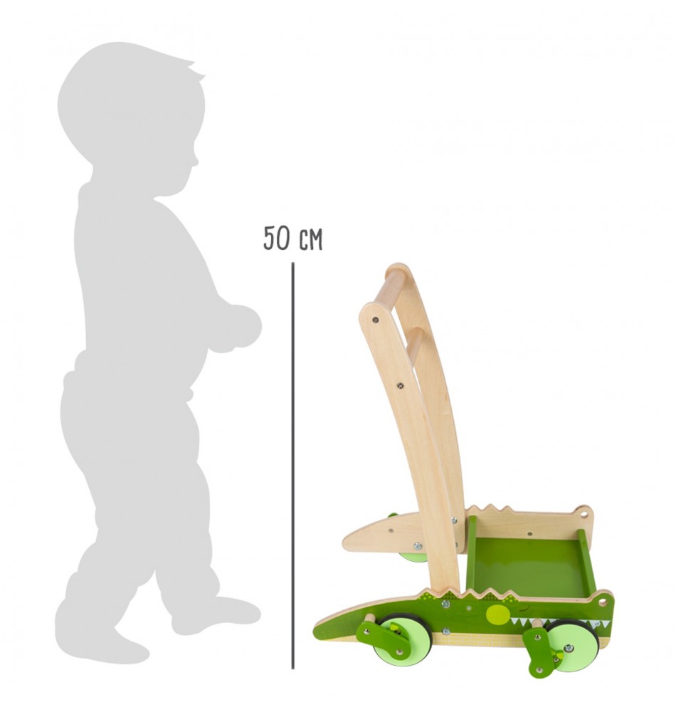 Chariot de marche en bois : Chariot pousseur bébé croco
